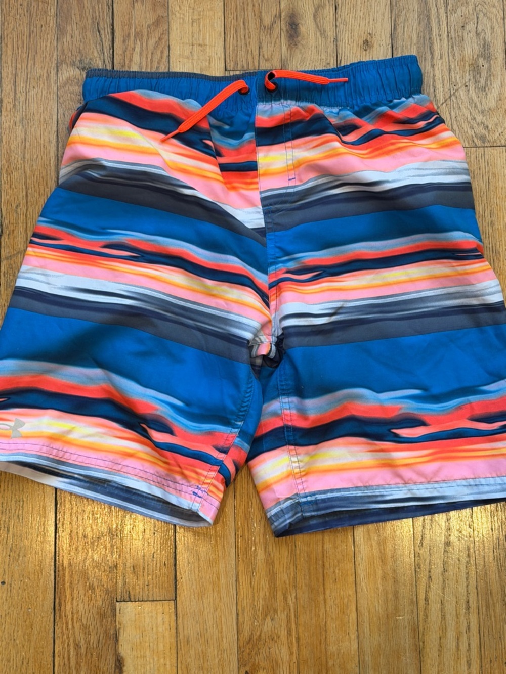 Men's Striped Blue & Coral Swim Shorts